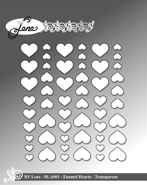 By Lene Enamel hearts Transparent 54 stk 11x13, 8x10 & 5x6mm